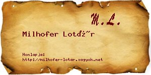 Milhofer Lotár névjegykártya